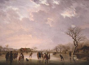 Winterszene mit Schlittschuhläufern von Andries Vermeulen