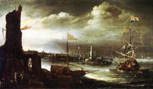 Ein niederländisches Schiff vor dem Hafen von Genua (Italien) von Andries van Eertvelt