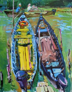Friedliche Flussboote von Andrii Kutsachenko