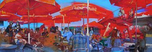 Rote Regenschirme Café von Andrii Kutsachenko