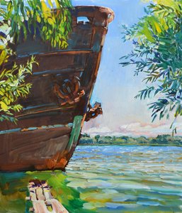 Rostiges Boot am Ufer
