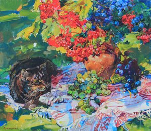 Getigerte Katze Herbsternte
