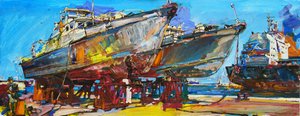 Arbeitsboote im Trockendock von Andrii Kutsachenko