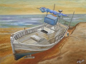 Rustikales Gestrandetes Boot von Angeles M. Pomata