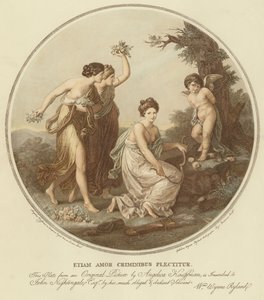 Zwei Nymphen verspotten Amor, der an einen Baum gebunden ist von Angelica (after) Kauffmann