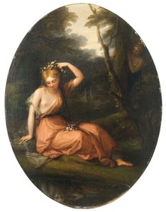 Silvia, die sich mit Blumen schmückt, beobachtet von Daphne, 1783 von Angelica Kauffmann