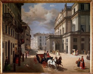 Blick auf den Platz des Teatro alla Scala, Mailand von Angelo Inganni