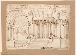 Bühnenbild, antikes Gebäude mit Gewölben von Angelo Toselli