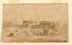 Bühnenbild, antike Gebäude von Angelo Toselli