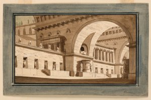 Bühnenbild, Außenansicht des Palastes, Grabhalle von Angelo Toselli