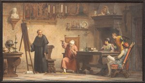 Piero della Francesca diktiert die Geometrieregeln an Luca Pacioli von Angelo Tricca