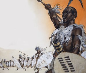 Chaka in der Schlacht an der Spitze des Regiments von Tulwana impi