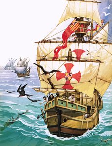 Matrosen auf der Santa Maria von Christoph Kolumbus sehen Anzeichen von Land