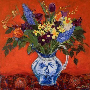 Frühlingsblumen auf Rot, 2017