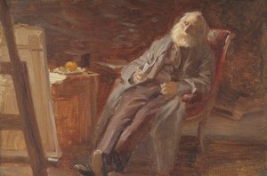 Der Maler Vilhelm Kyhn raucht seine Pfeife