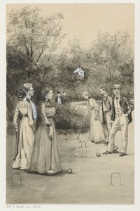 Männer und Frauen spielen Krocket