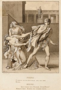 Phaedra, nachdem sie ihre Leidenschaft erklärt hat, versucht sich mit dem Schwert des Hippolytus zu töten
