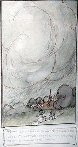 Aquarillo schaute hinunter und konnte viele kleine Leute auf der Erde herumlaufen sehen von Anne Anderson