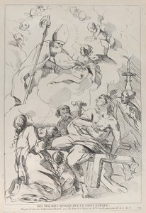 Kranke Menschen rufen einen Bischofsheiligen, der oben links erscheint, 1729-40 von Anne Claude Philippe de Caylus
