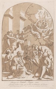 Das Martyrium des heiligen Angelo, der oben links erstochen wird, beobachtet von entsetzten..., 1729-64 von Anne Claude Philippe de Caylus