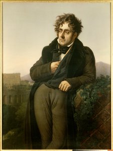 Porträt von Francois Rene, Vicomte von Chateaubriand (1768-1848), meditierend vor den Ruinen Roms mit Blick auf das Kolosseum von Anne Louis Girodet de Roucy Trioson