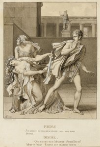 Phaedra, nachdem sie ihre Leidenschaft erklärt hat, versucht sich mit dem Schwert des Hippolytus zu töten
