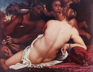 Bacchantin Venus mit einem Satyr und Amoren von Annibale Carracci