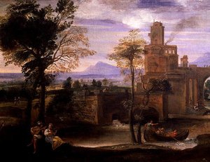 Römische Landschaft mit einer Brücke (Detail)