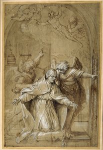St. Gregor, von Engeln begleitet, betet für Seelen im Fegefeuer von Annibale Carracci