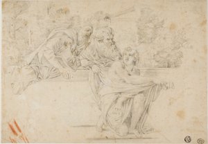Susanna und die Ältesten (recto); Profilkopf einer Frau (verso) von Annibale Carracci