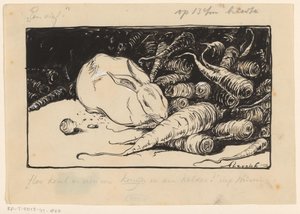 Kaninchen, das an einer Karotte nagt von Anny Leusink (signed by artist)