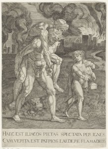 Aeneas flieht mit seiner Familie aus Troja von Anonymous