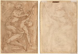 Apollo häutet Marsyas (recto) Zwei Skizzen einer Mutter und eines Kindes (verso)