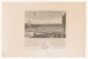Ballonfahrt von Charles und Robert von Paris nach Beaumont, gesehen von den Tuilerien, 1. Dezember 1783 von Anonymous