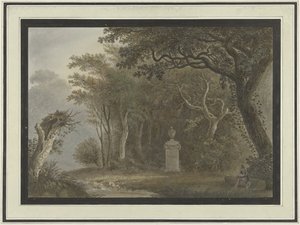 Waldlandschaft mit Denkmal für Salomon Gessner