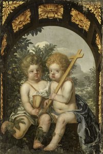 Christliche Allegorie mit zwei Kindern mit Kreuz und Kelch von Anonymous