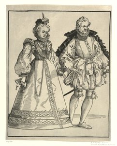 Tanzender Edelmann und Frau in deutscher Hofkleidung