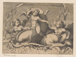 Drei Putti mit Delfinen