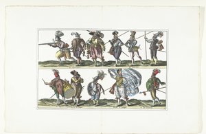 Doppelte Platte mit elf bewaffneten Bürgern in Uniform nach der Mode in Antwerpen, ca. 1580 von Anonymous