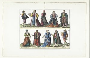 Doppelte Platte mit fünf Männern und fünf Frauen in englischer Mode, ca. 1580 von Anonymous