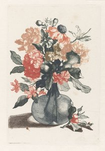 Fünf Drucke von Blumen in Glasvasen von Anonymous