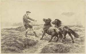 Fotoreproduktion einer (vermutlich) Druckgrafik eines schottischen Mannes mit zwei Ponys von Anonymous