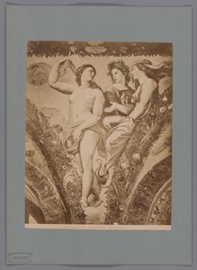 Fotoreproduktion des Freskos Amor und Psyche in der Loggia di Psiche, Villa Farnesina in Rom