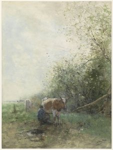 Hirte und Hirtin mit ihrer Herde, ruhend am Wasser