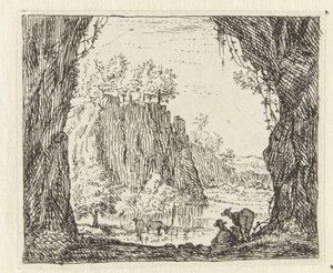 Italienische Landschaft mit Ziegen an einem Fluss