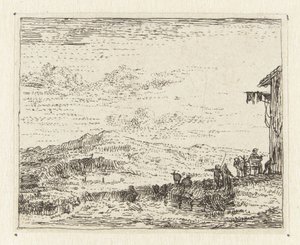 Italianisierende Landschaft mit Wagen bei einer Herberge