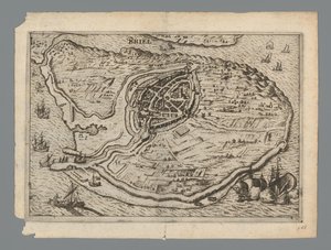 Karte der Insel Voorne und Plan von Brielle, 1572 von Anonymous