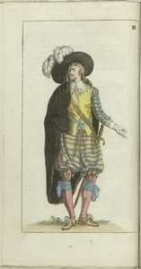 Kabinet der Mode und des Geschmacks 1791, pl. IIII: Ein Petit maître aus der ersten Hälfte des 17. Jahrhunderts