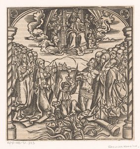 Kniender Engel fängt einen Strahl Blut von Christus und einen Strahl Milch von Maria in einem Kelch auf von Anonymous