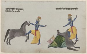 Krishna kämpft mit dem Pferdedämon Keshi